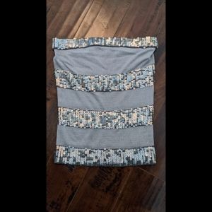 NWOT Forever 21 Twist Silver Metallic Grey Sequin Strapless Tube Top - Small